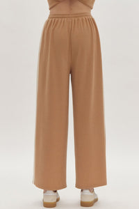 Hazel Blues® |  Solid Ribbed Contrast Trim Wide Leg Pants in Camel