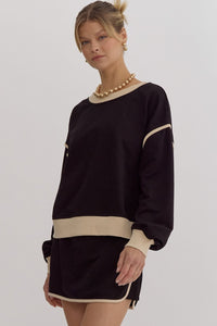 Hazel Blues® |  Solid Contrast Trim Long Sleeve Top in Black