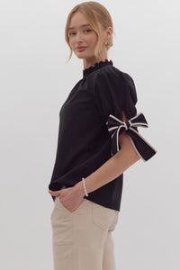 Hazel Blues® |  Solid Bow Tie Sleeve Blouse in Black