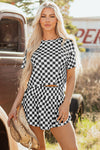 Hazel Blues® |  Brown Checkerboard T Shirt and High Waist Skorts 2 Piece Outfit