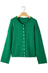 Hazel Blues® |  Bright Green Solid Color Knit Button Drop Shoulder Sweater Cardigan