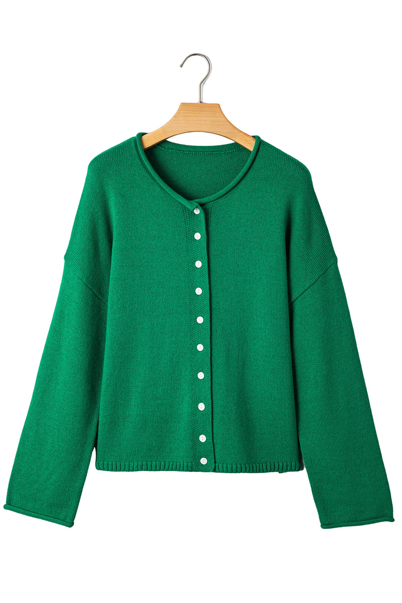 Hazel Blues® |  Bright Green Solid Color Knit Button Drop Shoulder Sweater Cardigan