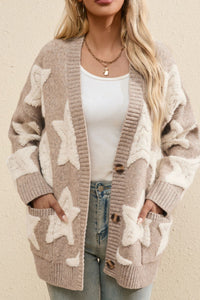 Hazel Blues® |  Sherpa Star V-Neck Cardigan with Pockets