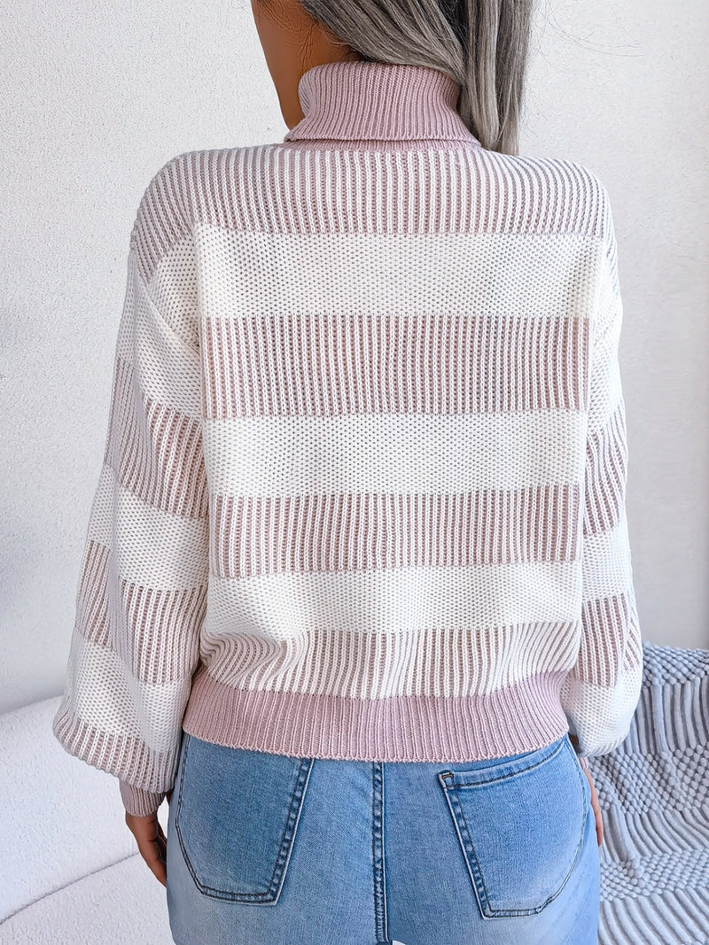 Hazel Blues® |  Striped Turtleneck Long Sleeve Sweater