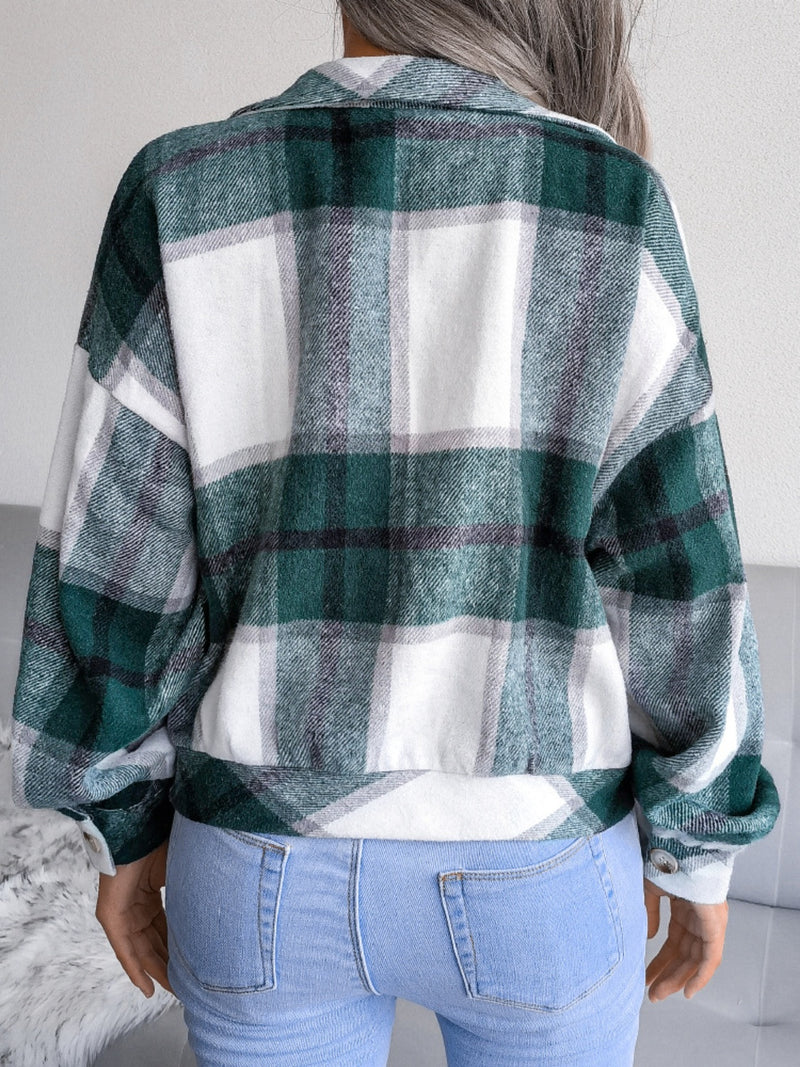 Hazel Blues® |  Plaid Collared Neck Long Sleeve Jacket