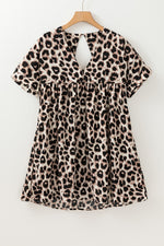 Hazel Blues® |  Cutout Back Leopard V-Neck Short Sleeve Mini Dress
