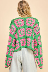 Hazel Blues® |  Davi & Dani Two Tone Flower Square Crochet Open Front Cardigan