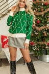 Hazel Blues® |  Diamond Pattern Contrast Trim Mock Neck Sweater
