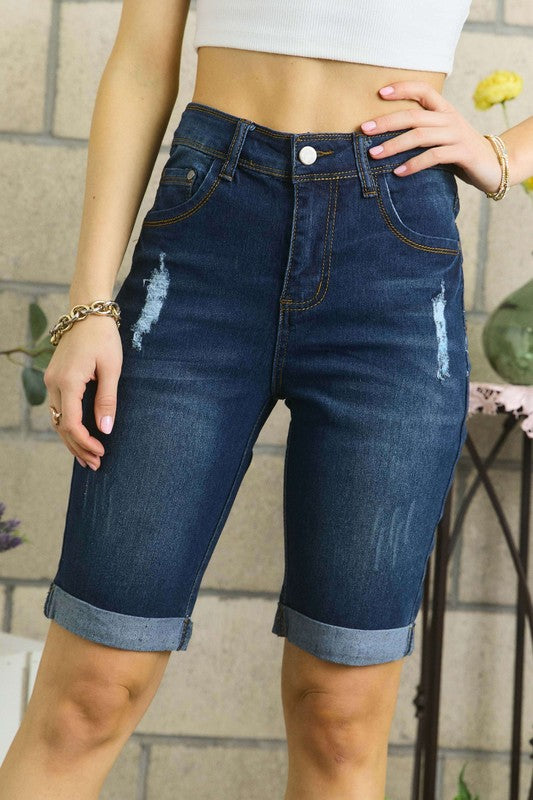 Hazel Blues® |  ADORA Distressed Denim Shorts with Pockets