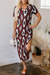 Hazel Blues® |  Red Western Aztec Printed Long T-shirt Dress