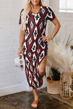 Hazel Blues® |  Red Western Aztec Printed Long T-shirt Dress