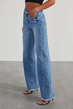 Hazel Blues® |  Raw Hem Wide Leg Jeans with Pockets