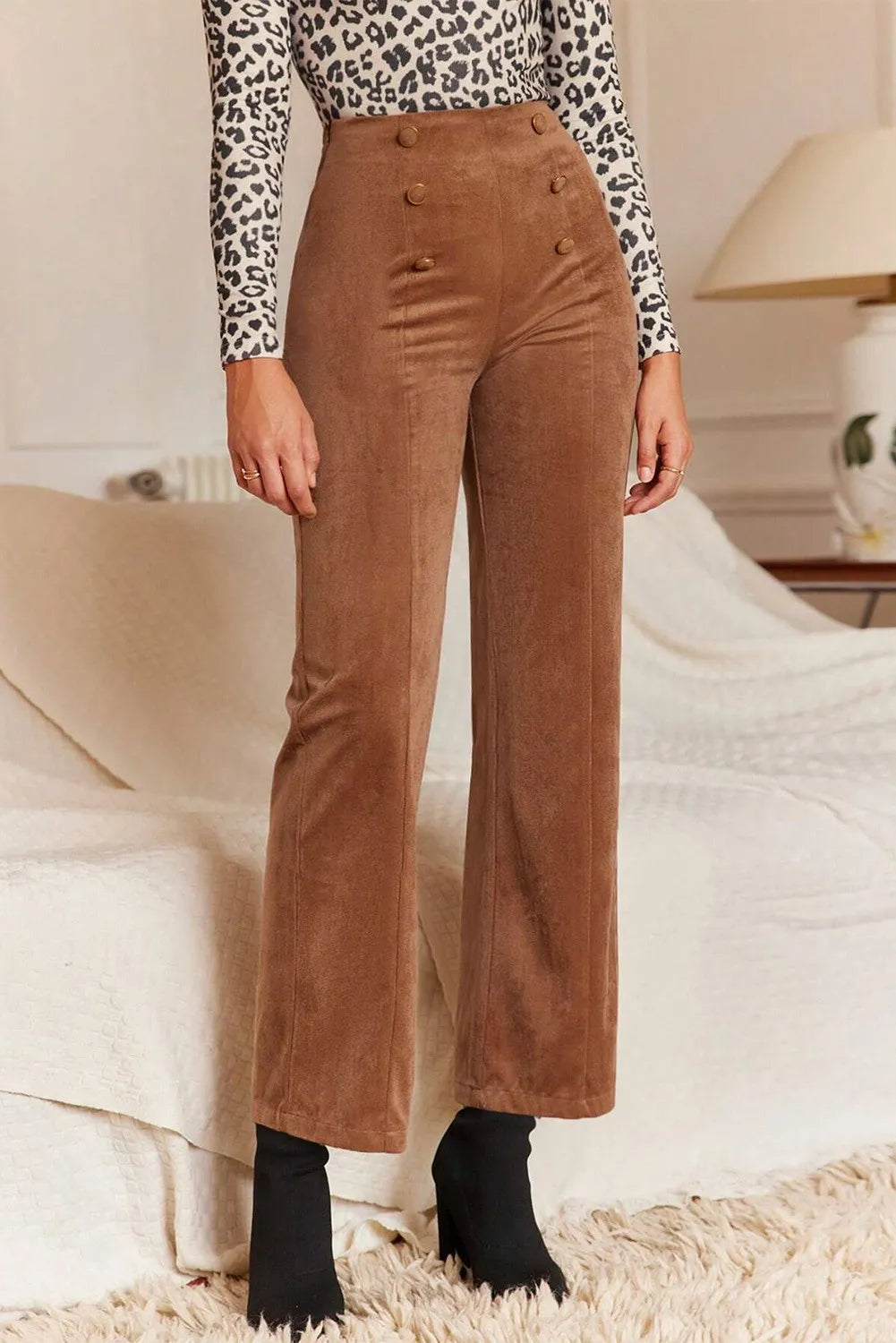 Hazel Blues® |  Decorative Button Straight Leg Pants