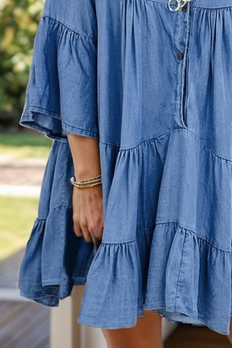 Notched Flare Sleeve Denim Dress Medium / XL Notched Flare Sleeve Denim Dress Medium / XL