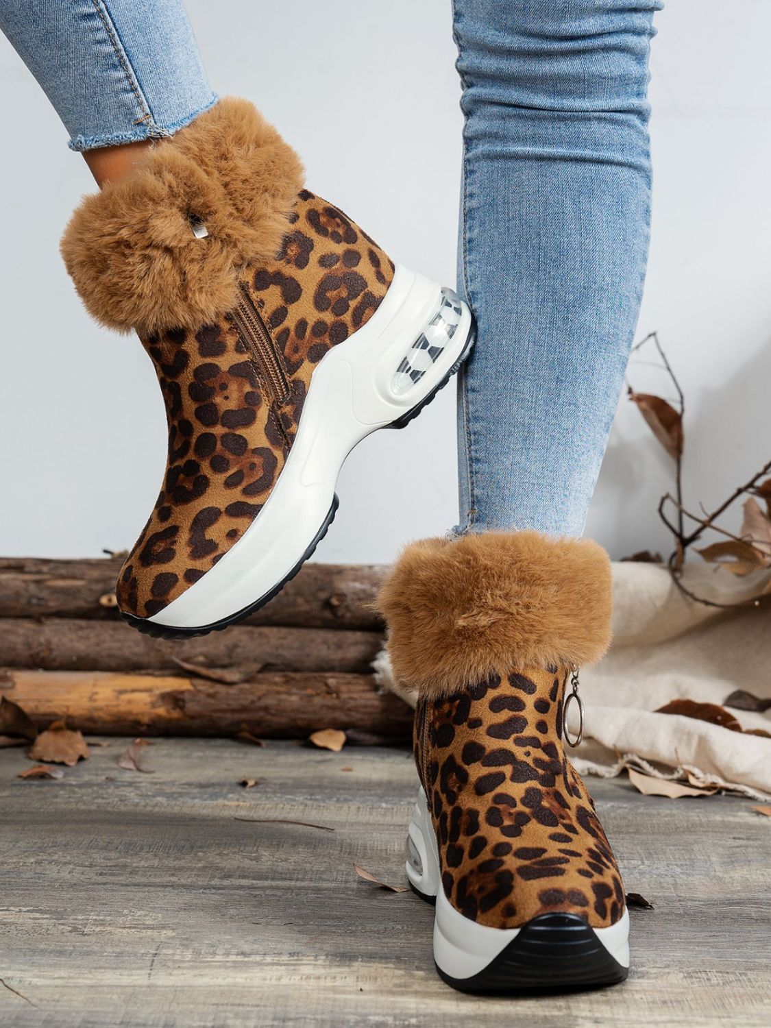 Hazel Blues® |  Side Zipper Leopard Platform Boots