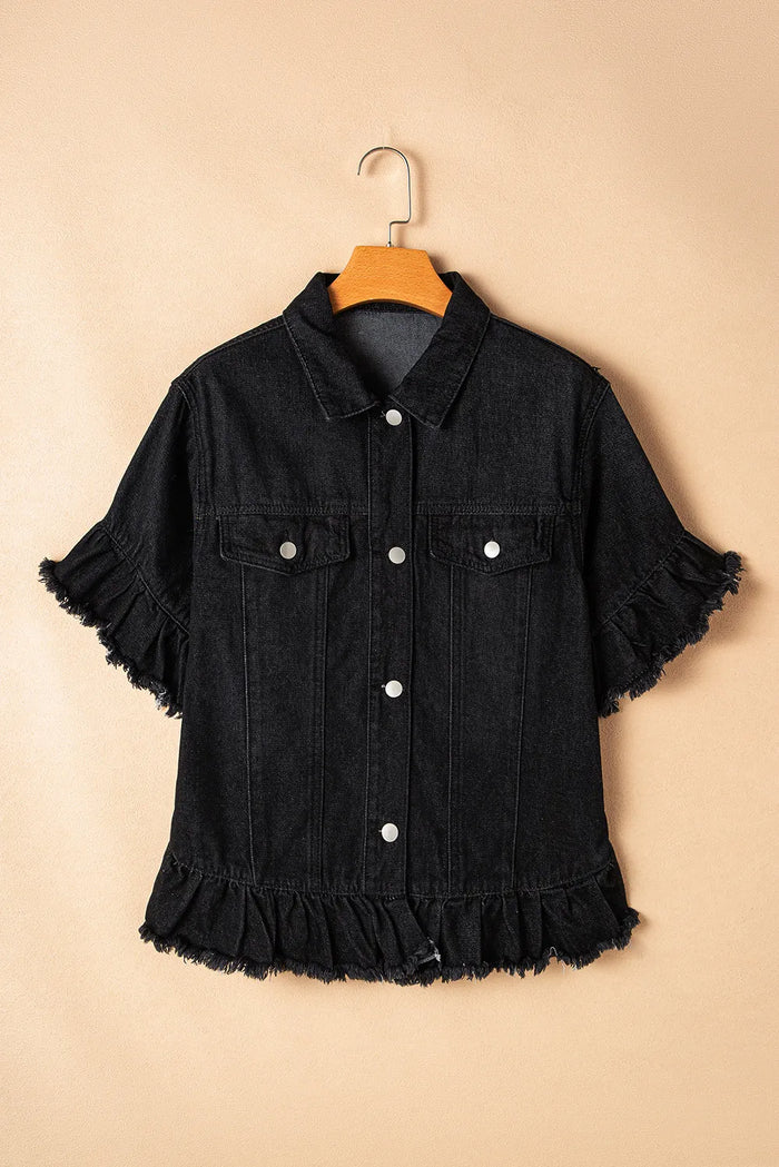 Hazel Blues® |  Raw Hem Button Up Denim Top