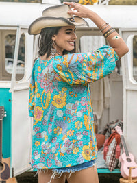 Hazel Blues® |  Printed Tie Neck Half Sleeve Blouse