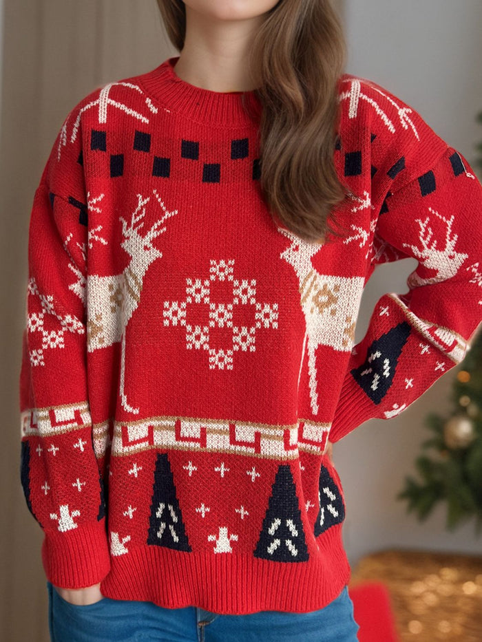 Hazel Blues® |  Christmas Element Round Neck Long Sleeve Sweater