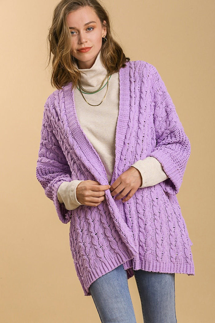 Hazel Blues® |  Umgee Cable Knit Open Front Long Sleeve Cardigan