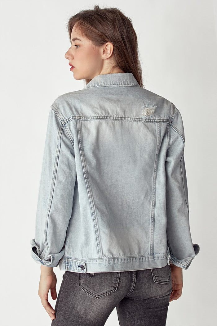 Hazel Blues® |  RISEN Distressed Button Up Jacket