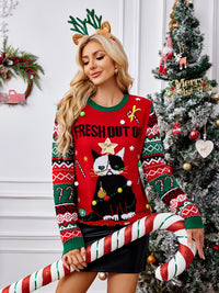 Hazel Blues® |  Christmas Element Round Neck Long Sleeve Sweater