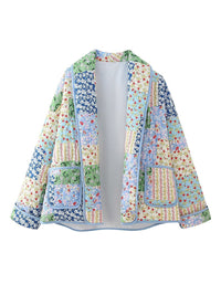 Hazel Blues® |  Printed Patchwork Open Front Cardigan with Pockets