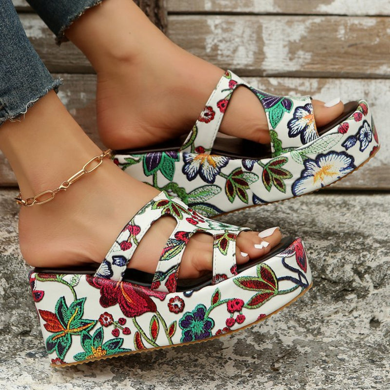 Hazel Blues® |  Cutout Floral Peep Toe Sandals