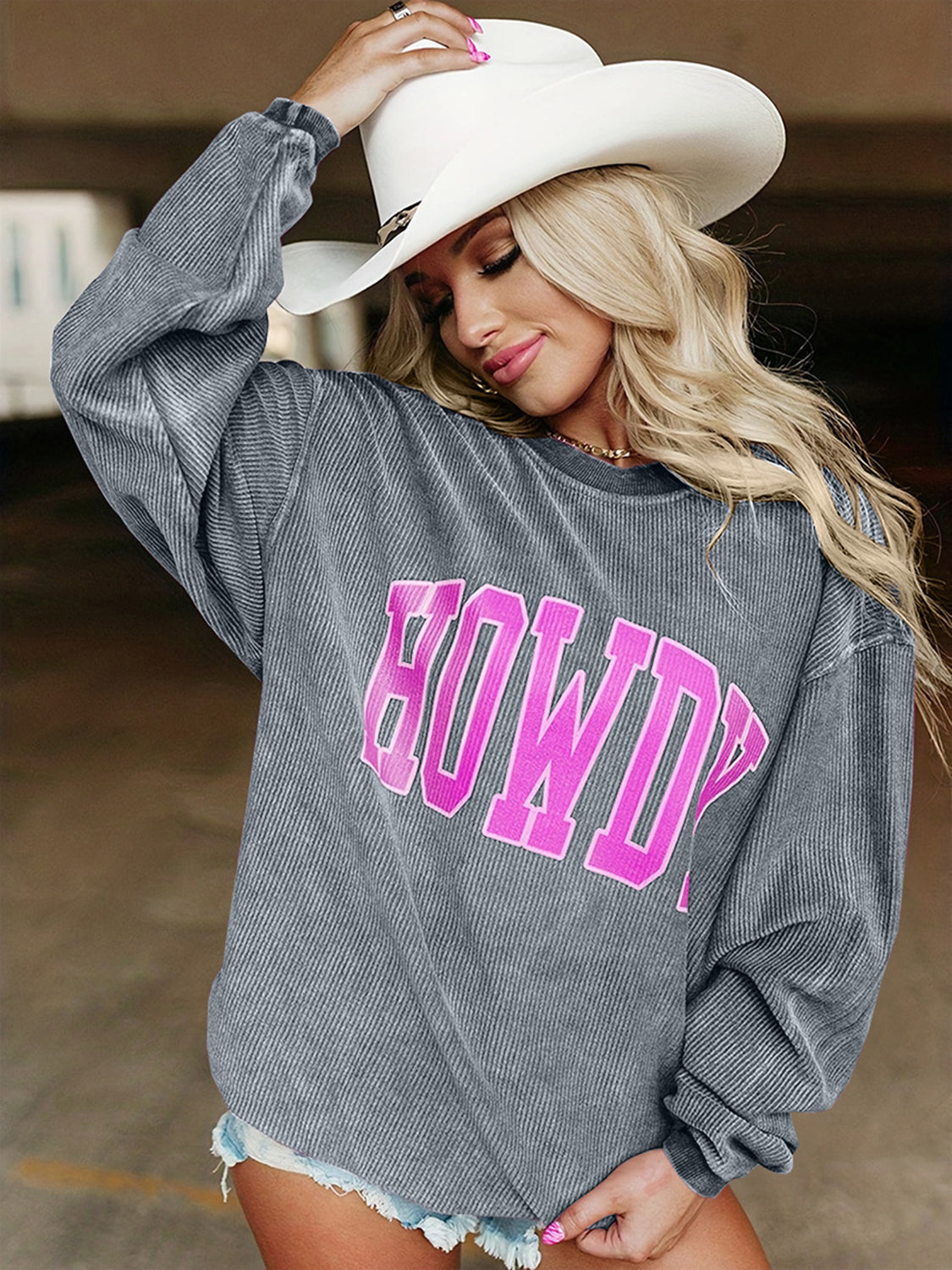 Hazel Blues® |  HOWDY Graphic Round Neck Sweatshirt