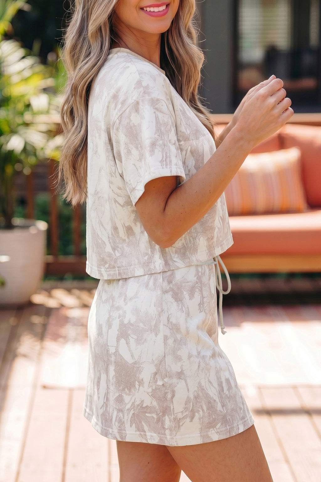 Hazel Blues® |  Gray Woodland Camo Print Raw Edge Cropped Top Skirt Set