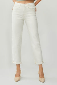 Hazel Blues® |  RISEN High Waist Rolled Hem Straight Jeans