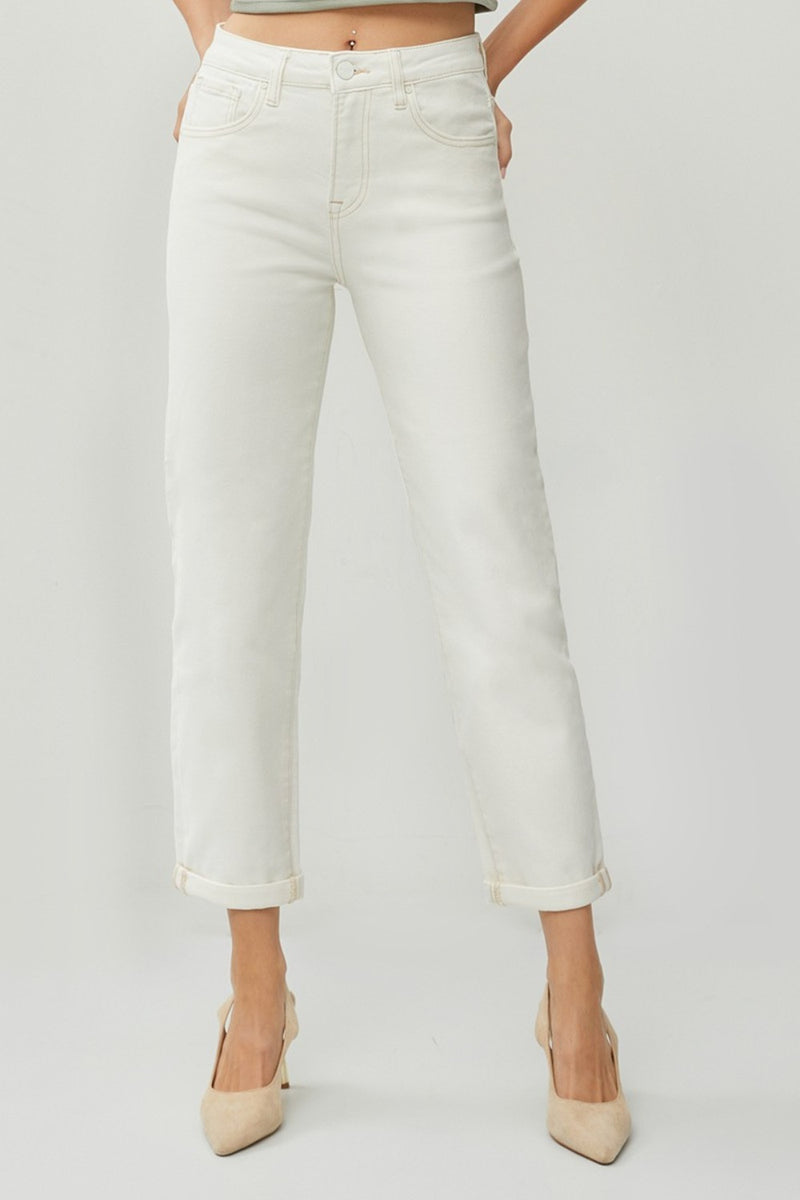 Hazel Blues® |  RISEN High Waist Rolled Hem Straight Jeans