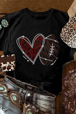 Hazel Blues® |  Black Rhinestone Football Heart Shape Graphic T Shirt