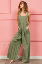 Hazel Blues® |  BiBi Ruched Wide Leg Overalls with Pockets