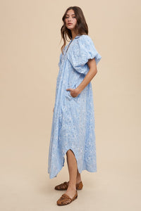 Hazel Blues® |  Annie Wear Floral Smock Detail Puff Sleeve Dress