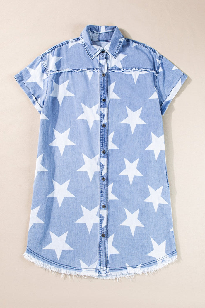 Hazel Blues® |  Raw Hem Star Short Sleeve Denim Dress