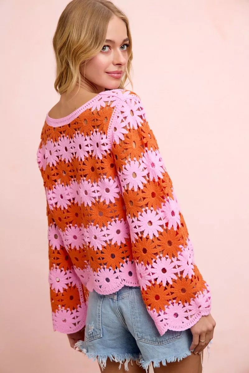 BiBi Flower Crochet Knit Top – Hazel Blues®