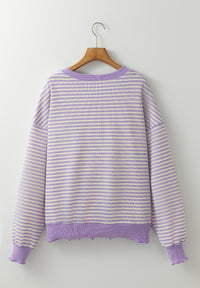 Hazel Blues® |  Striped Round Neck Long Sleeve Sweatshirt