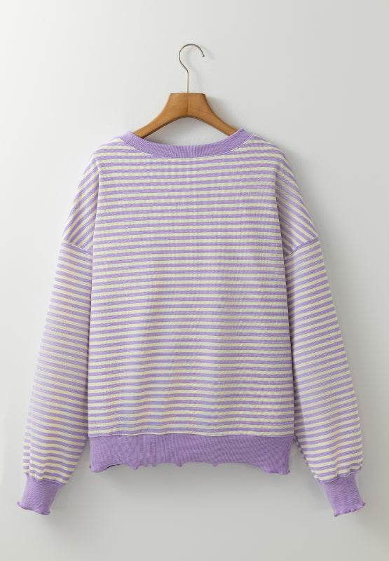 Hazel Blues® |  Striped Round Neck Long Sleeve Sweatshirt