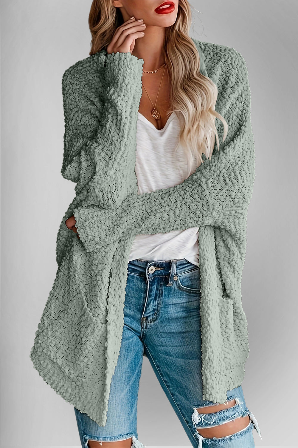 Hazel Blues® |  Double Take Pocketed Open Front Long Sleeve Cardigan