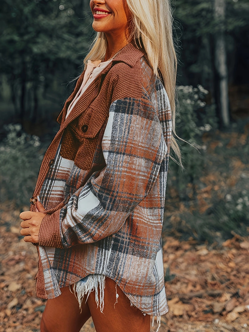 Hazel Blues® |  Plaid Collared Neck Button Up Shacket