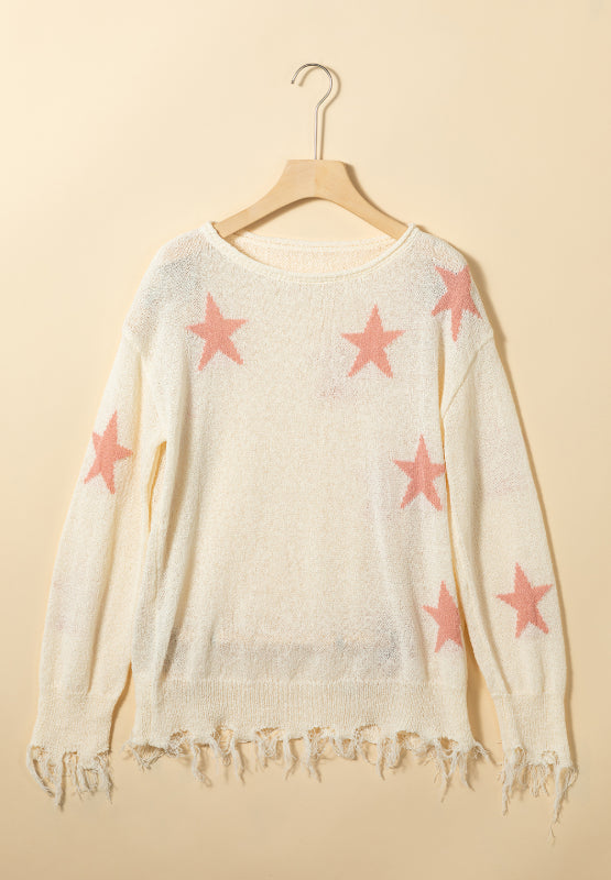 Hazel Blues® |  Contrast Star Raw Hem Long Sleeve Knit Top