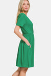 Hazel Blues® |  Zenana Surplice Short Sleeve Brushed DTY Dress