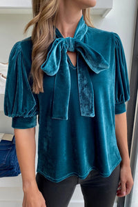 Hazel Blues® |  Tie Neck Half Sleeve Blouse