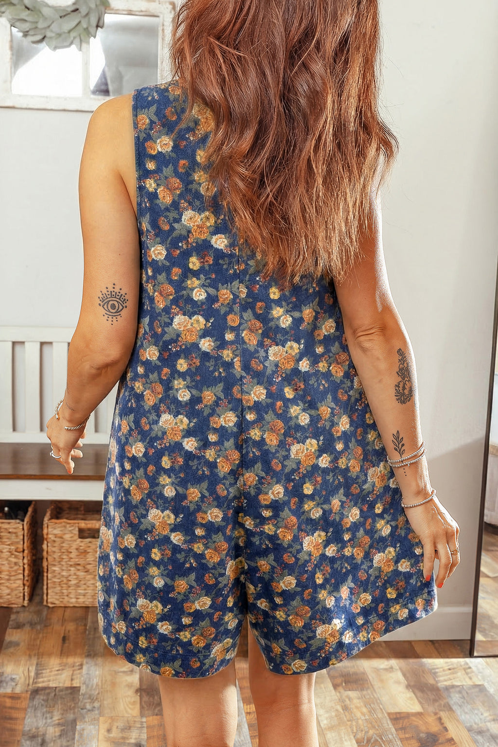 Garden Party Romper | Floral Denim Romper