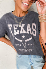 Hazel Blues® |  Medium Grey TEXAS Steer Head Graphic Mineral Wash Oversized T Shirt