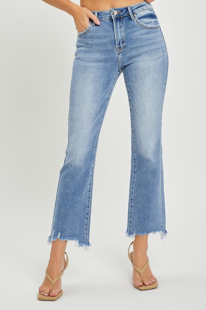 Hazel Blues® |  RISEN Frayed Hem Cropped Straight Jeans