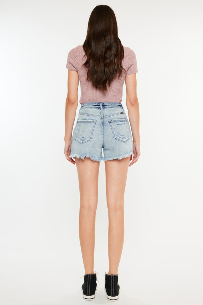 Hazel Blues® |  Kancan Distressed High Waist Denim Shorts with Pockets