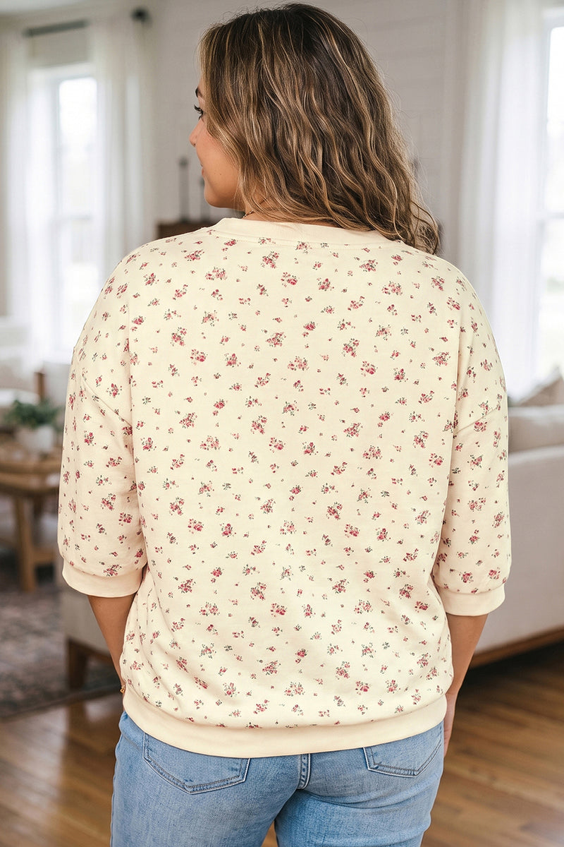 Beige Floral-Print Color-Block Blouse – Hazel Blues®