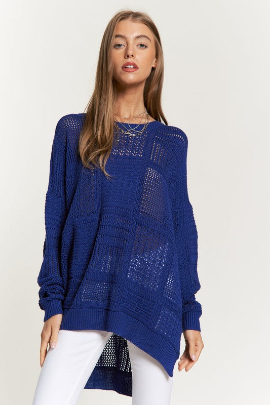 Hazel Blues® |  Davi & Dani Openwork Side Slit Drop Shoulder Knit Cover Up