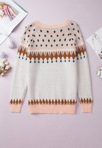 Hazel Blues® |  Geometric Contrast Round Neck Long Sleeve Sweater